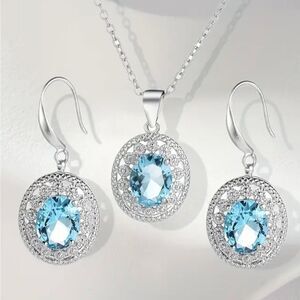 Exquisite Blue Topaz Necklace & Earrings Set